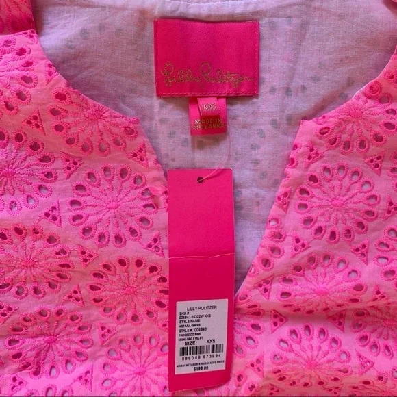 LILLY PULITZER XXS dress Astara in Prosecco Pink Neon Geo Eyelet - Picture 12 of 16